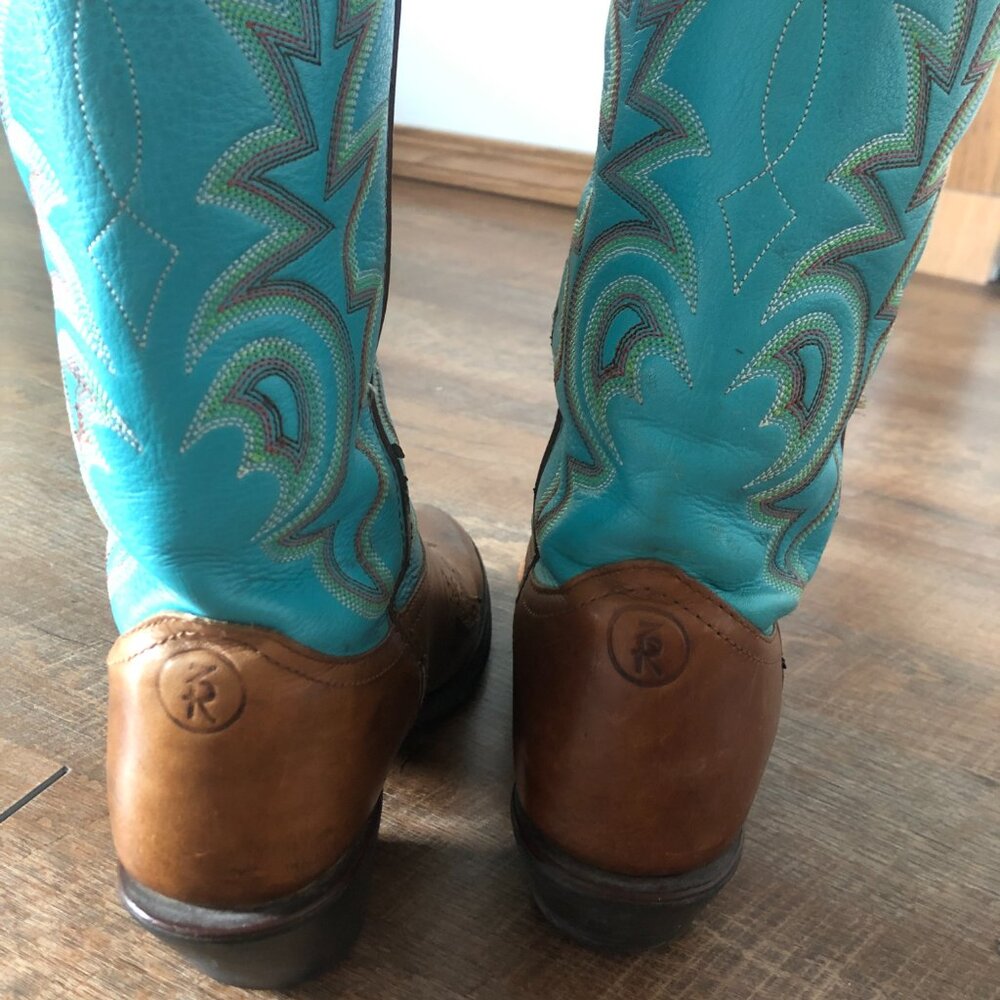 Tony Lama Cowgirl Boots - Turquoise and Warm Brown - Women's Size 8 - Picture 3 of 11